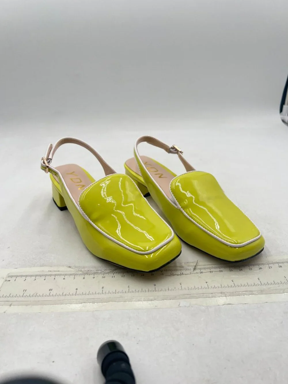YDN Yellow Square Toe Block Low Heels Slingback Formal Loafer Dressy Pump